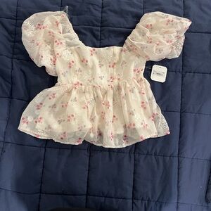 Altar'd State Cream Floral Puff Sleeve Blouse XXS